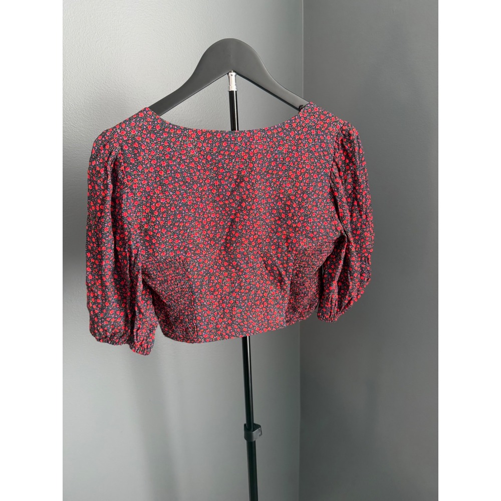 Zara‎ Crop Top Women S Red Floral Smocked Puff Sleeve Square Neck Boho Festival - Picture 9 of 9
